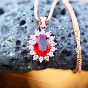 Simulated Ruby Pendant 18K Rose Gold Plated , July Birthstone 40th Anniversary